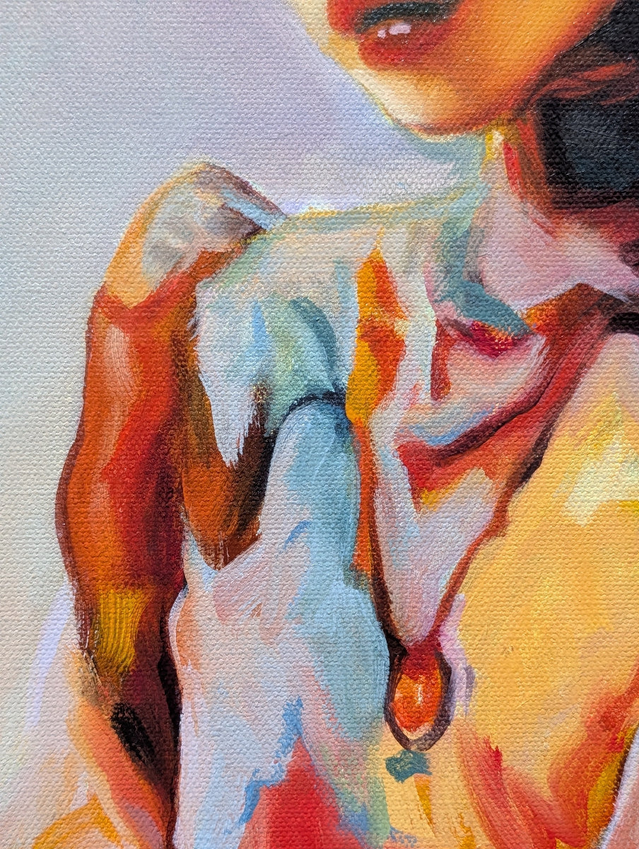 Colorful abstract painting with vibrant colors on a light background