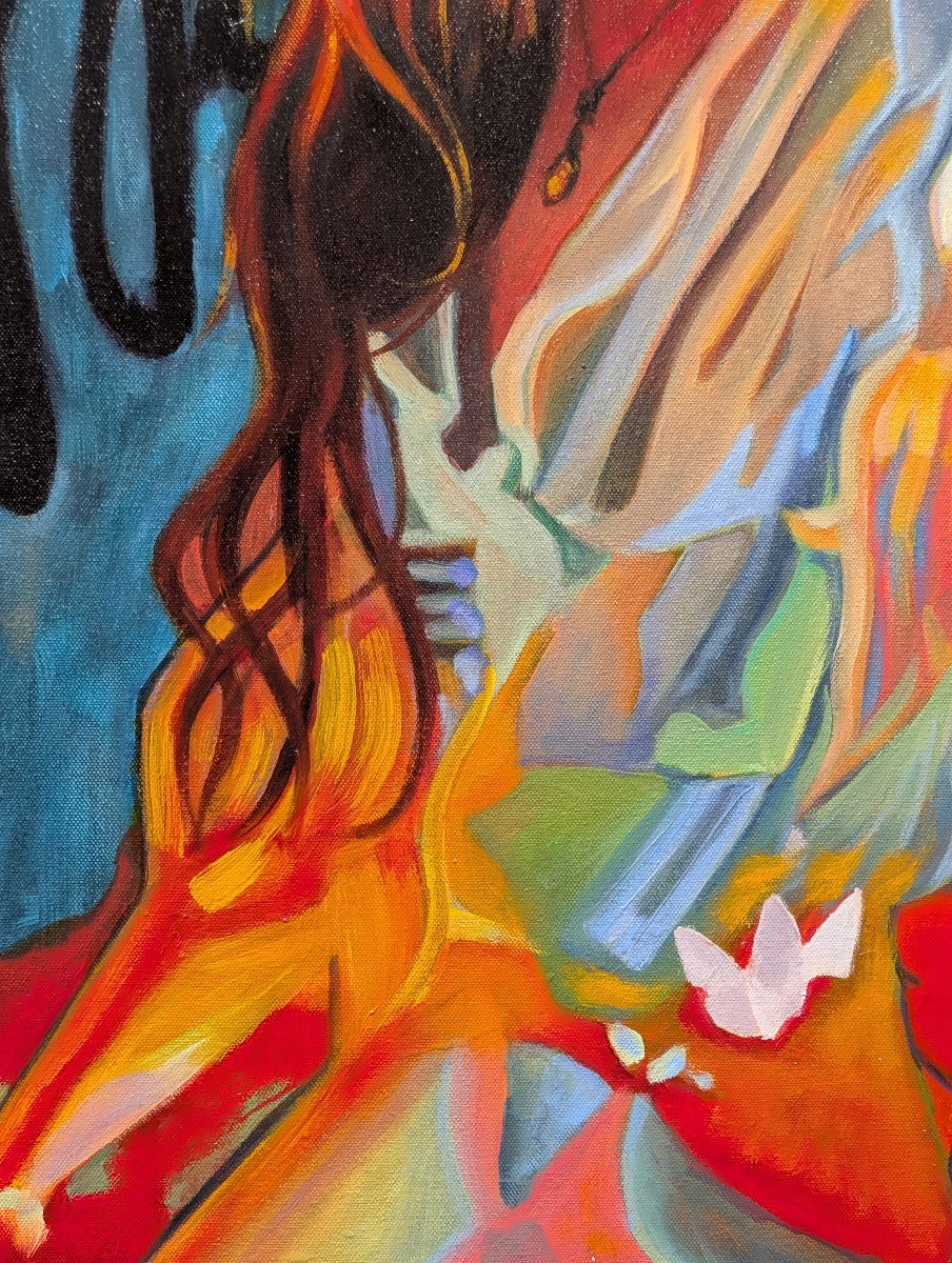 Abstract painting with vibrant colors and dynamic shapes
