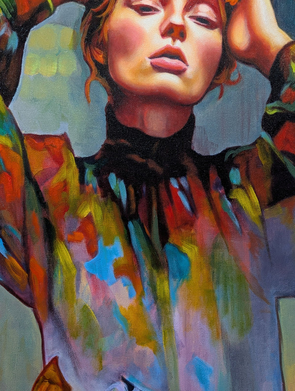 Colorful abstract painting of a person with a blurred background