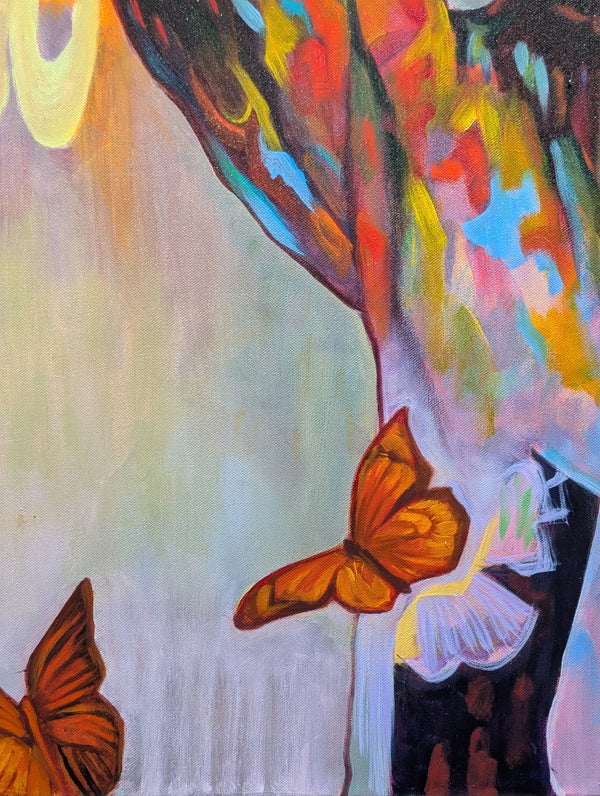 Colorful abstract painting with butterflies