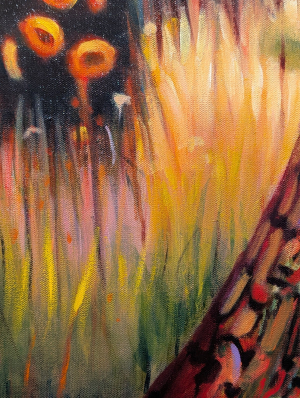 Abstract painting with vibrant colors and dynamic brushstrokes