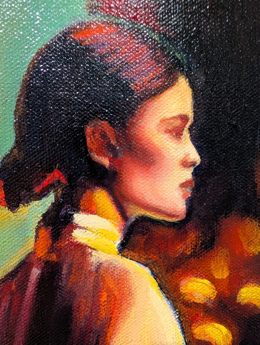 Artistic depiction of a person with a colorful background