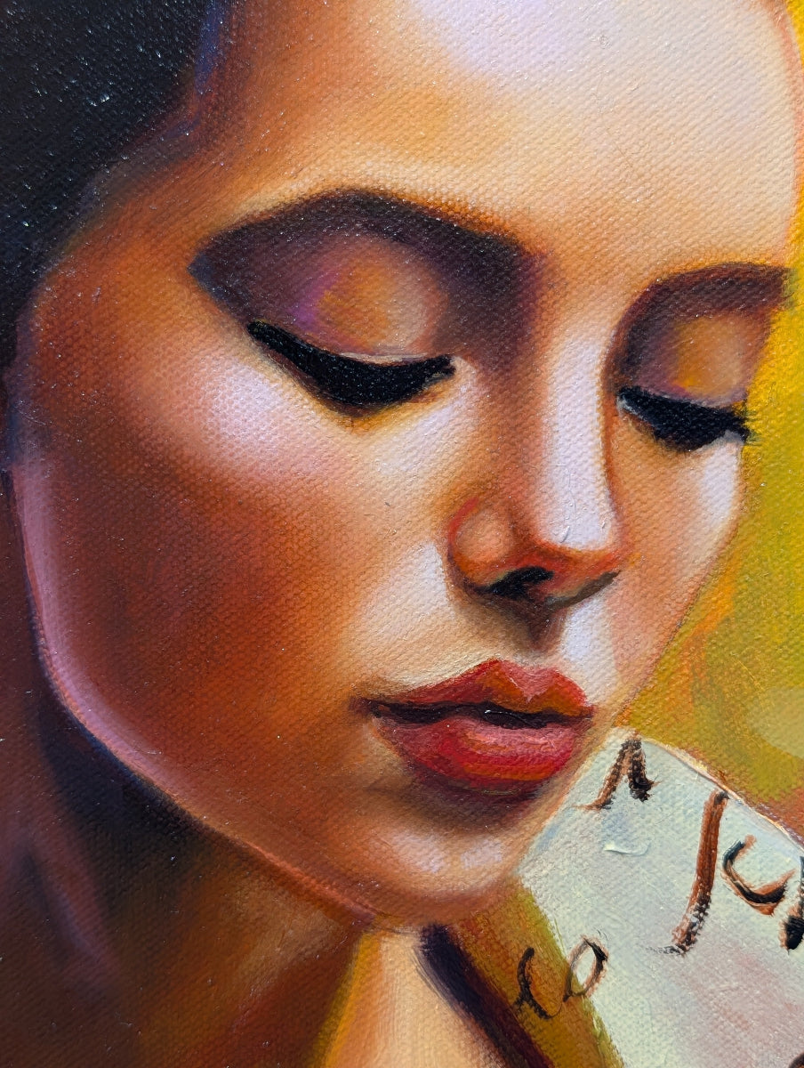 Close-up of a woman's face with a blurred background